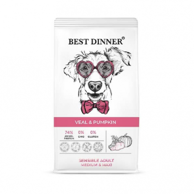 Для собак средних и крупных чувствительное пищ-ие Best Dinner Sensible Adult Medium & Maxi Veal & Pumpkin 3кг