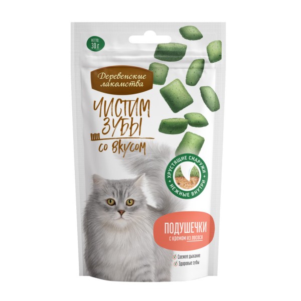 Деревенские лакомства Чистим зубы подушечки для кошек с кремом из лосося - 30 г