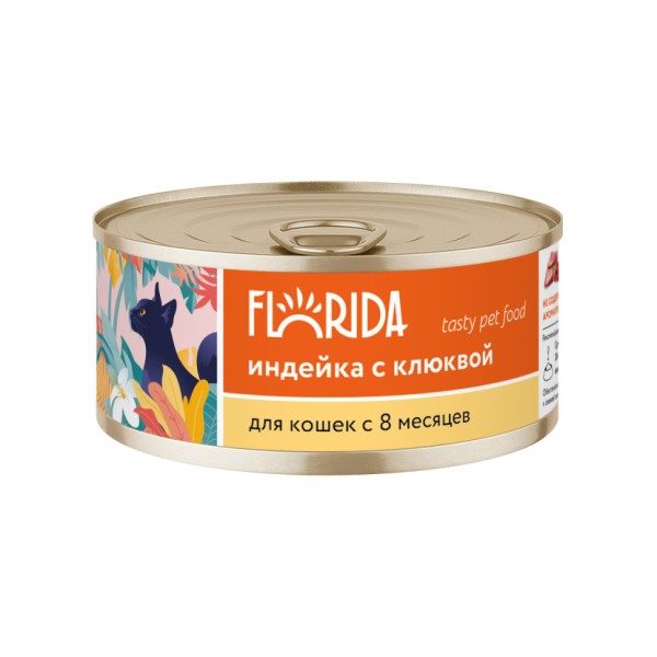 Florida влажный корм для взрослых кошек, из индейки с клюквой, в консервах - 100 г х 12 шт