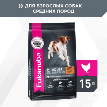 Сухой корм Eukanuba Adult Medium Breed для собак средних пород с курицей - 15...
