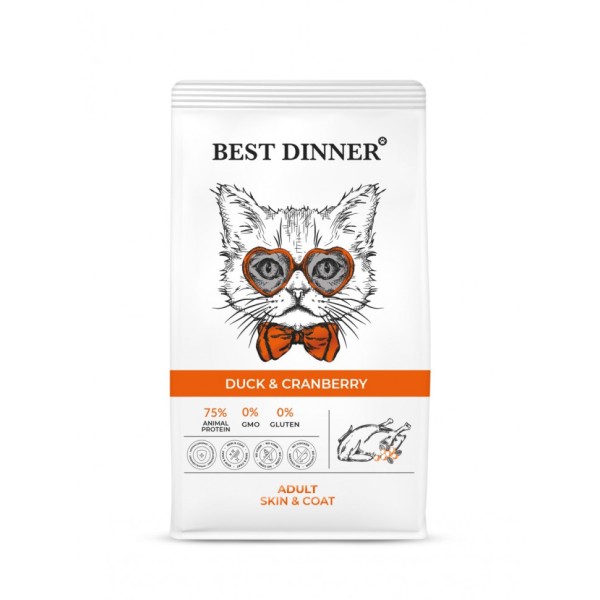 Best Dinner Adult Cat Duck & Cranberry сухой корм для взрослых кошек для ухода за кожей и шерстью с уткой и клюквой - 10 кг