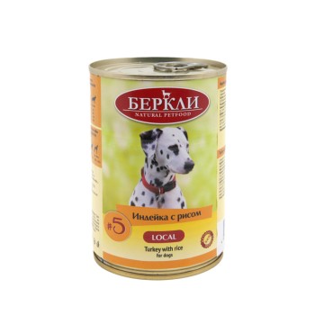 Беркли №5 влажный корм для взрослых собак и щенков, индейка с рисом - 400...