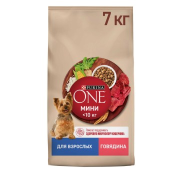 Purina One Мини сухой корм для взрослых собак мелких пород, с высоким содержанием говядины...