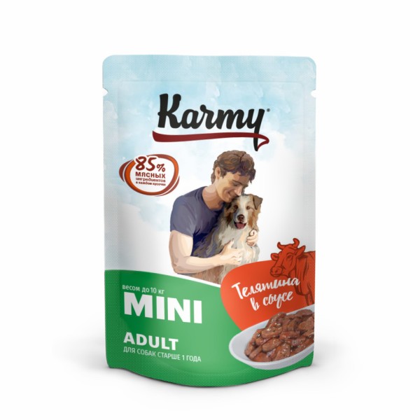 Karmy Mini Adult влажный корм для собак мелких пород, телятина в соусе, в паучах - 80 г х 12 шт