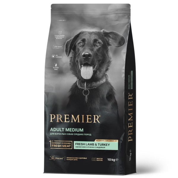 Premier Dog Lamb & Turkey Adult Medium сухой корм для собак средних пород, свежее мясо ягненка с индейкой - 10 кг