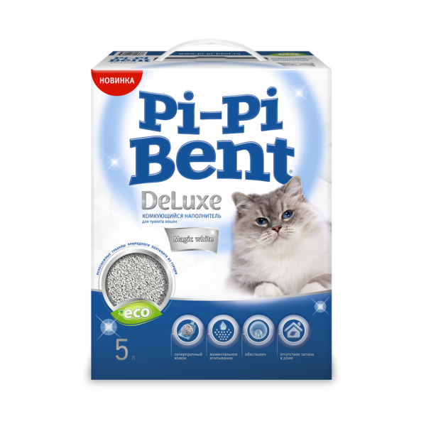 Pi-Pi Bent DeLuxe Magic White наполнитель комкующийся бентонитовый для туалета кошек - 5 л