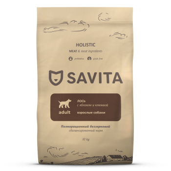 Savita сухой беззерновой корм для взрослых собак всех пород с мясом лося - 10...