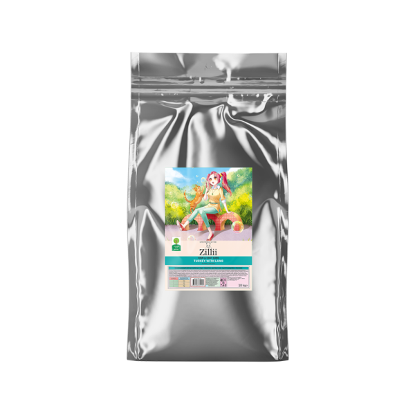 Zillii Skin & Coat Care Для взрослых кошек поддержка здоровья кожи и шерсти с индейкой и ягненком - 10 кг