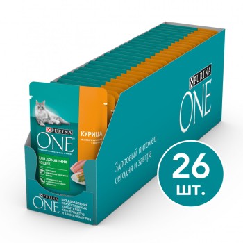 Purina ONE паучи для кошек при домашнем образе жизни с курицей и морковью -...