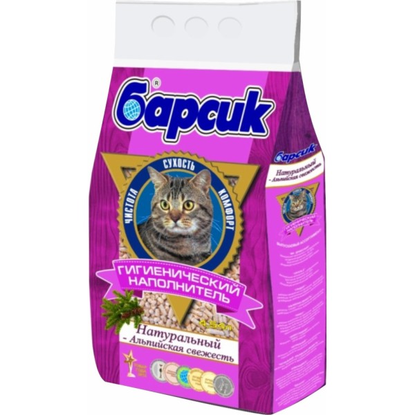 Барсик наполнитель впитывающий древесный Альпийская свежесть - 4,54 л