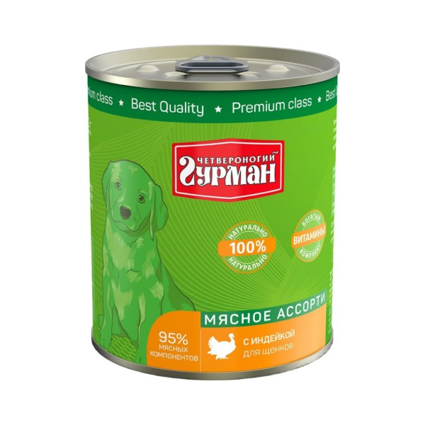 Четвероногий Гурман Мясное ассорти для щенков с индейкой - 340 г (12 шт)