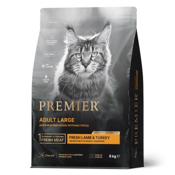 Premier Cat Lamb&Turkey Adult Large сухой корм для взрослых кошек крупных пород со свежим...