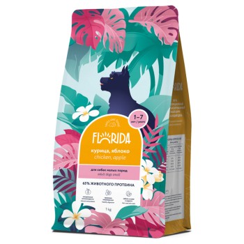 Florida сухой корм для взрослых собак мелких пород с курицей и яблоком - 1...