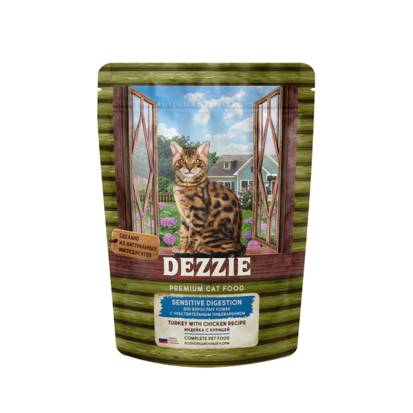 Dezzie Sensitive Digestion Cat сухой корм для взрослых кошек с чувствительным пищеварением с курицей и индейкой - 400 г