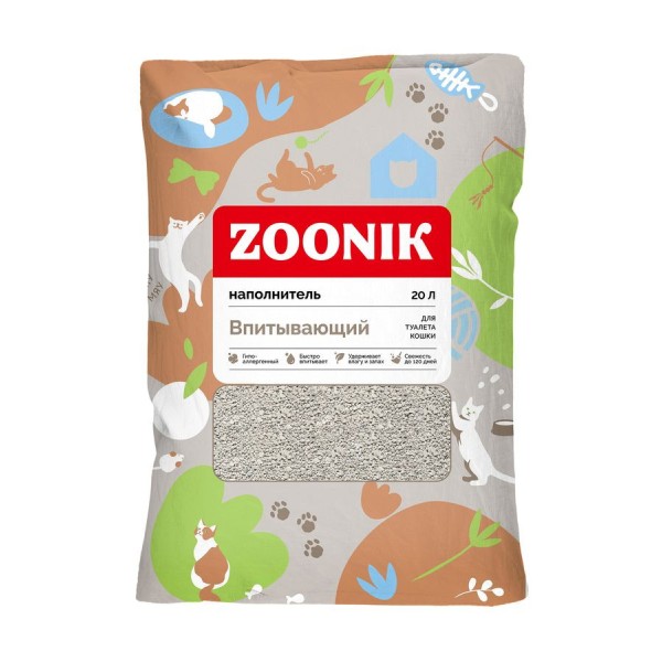 ZOONIK наполнитель впитывающий минеральный для кошачьего туалета - 20 л