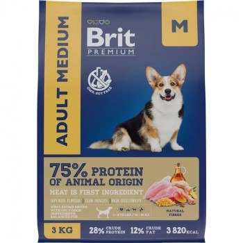 Brit Premium Dog Adult Medium сухой корм для взрослых собак средних пород с курицей...