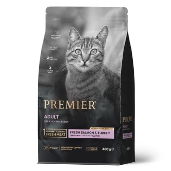 Premier Cat Salmon & Turkey Adult сухой корм для взрослых кошек, свежее филе лосося...