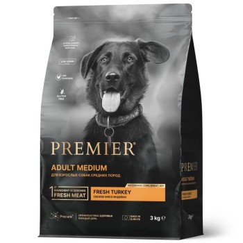 Premier Dog Turkey Adult Medium сухой корм для собак средний пород, свежее мясо индейки...