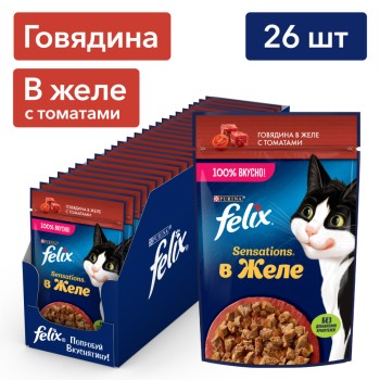 Felix Sensations влажный корм для кошек с говядиной и томатами в желе, в паучах...