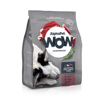 AlphaPet WOW Superpremium полнорационный сухой корм для взрослых собак средних пород с говядиной и...