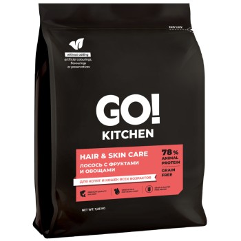 Go' Kitchen SKIN+COAT Care Grain Free сухой беззерновой корм для котят и кошек, с...