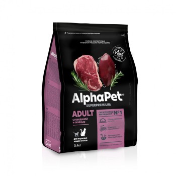 AlphaPet Superpremium сухой полнорационный корм для взрослых кошек и котов с говядиной и печенью...