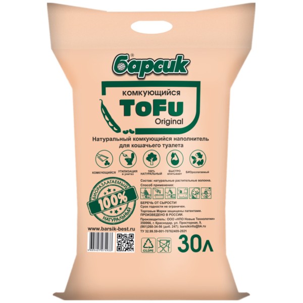 Барсик ToFu Original наполнитель комкующийся - 30 л
