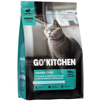 Go' Kitchen CARNIVORE Grain Free сухой беззерновой корм для котят и кошек, с лососем...