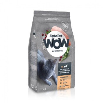 AlphaPet WOW Superpremium сухой полнорационный корм для взрослых стерилизованных кошек и котов c цыпленком...