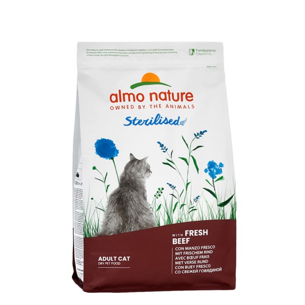 Almo Nature сухой корм для стерилизованных кошек и кастрированных котов, со свежей говядиной и коричневым рисом - 400 г