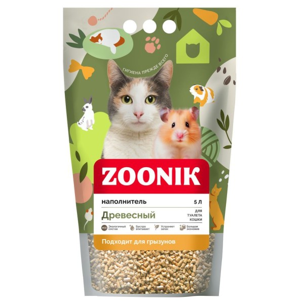 ZOONIK наполнитель древесный для кошачьего туалета - 5 л
