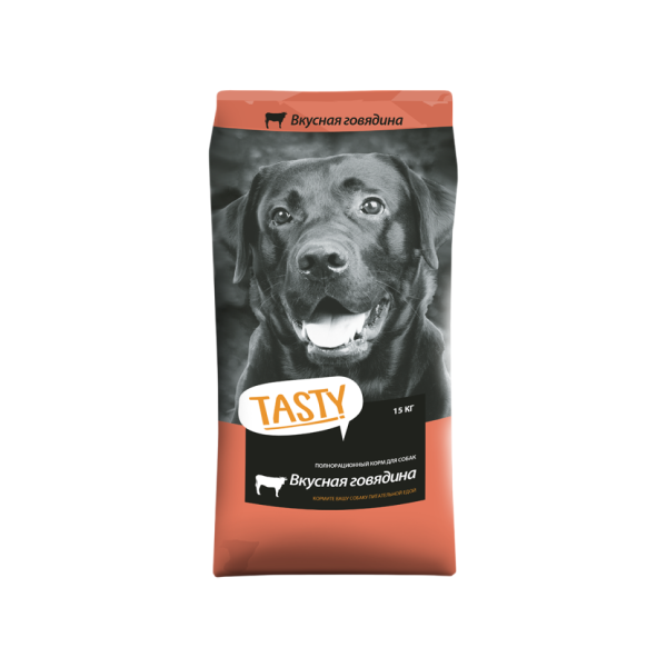Tasty сухой корм для взрослых собак всех пород с говядиной - 15 кг