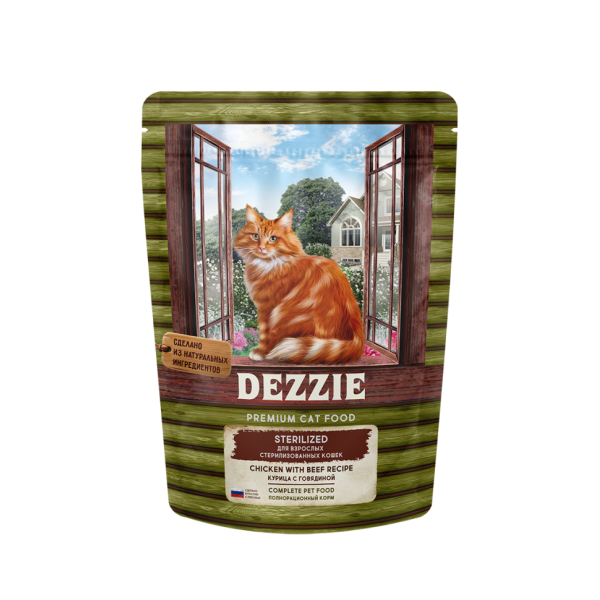 Dezzie Sterilized Cat сухой корм для взрослых стерилизованных кошек с курицей и говядиной - 400 г