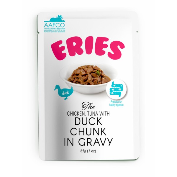 Pettric ERIES влажный корм для кошек с уткой, курицей и тунцом, кусочки в соусе, в паучах - 85 г х 12 шт