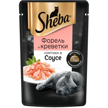Sheba влажный корм для кошек ломтики с форелью и креветками, в соусе, в паучах...