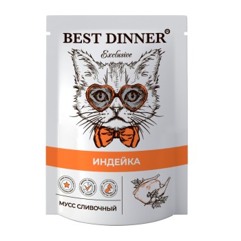 Best Dinner Exclusive паучи для кошек при восстановлении мусс сливочный с индейкой - 85...