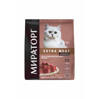 Мираторг Extra Meat сухой корм для взрослых стерилизованных кошек, с нежной телятиной - 1,2...