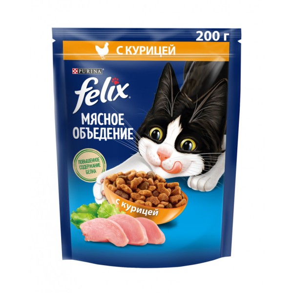 Сухой корм Felix Мясное объедение для взрослых кошек с курицей - 200 г