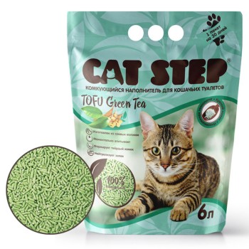 Cat Step Tofu Green Tea наполнитель растительный комкующийся с ароматом зеленого чая - 6...