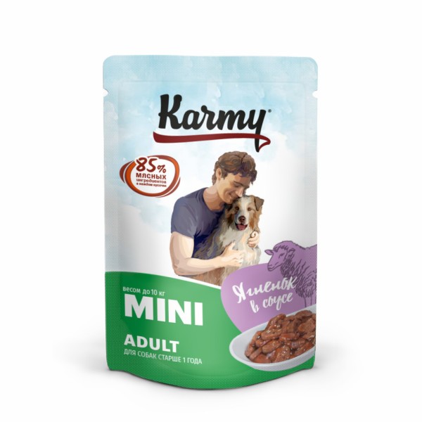 Karmy Mini Adult влажный корм для собак мелких пород, ягненок в соусе, в паучах - 80 г х 12 шт