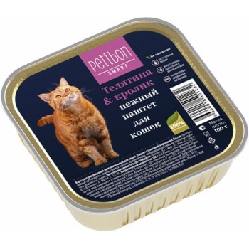 Petibon Smart влажный корм для взрослых кошек, паштет с телятиной и кроликом, в ламистерах...