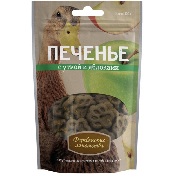 Деревенские лакомства для собак Печенье с уткой и яблоками - 100 г