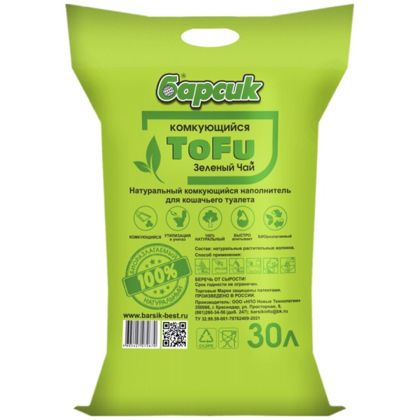 Барсик ToFu наполнитель комкующийся Зелёный чай - 30 л