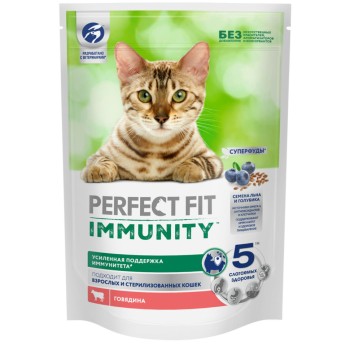 Perfect Fit Immunity сухой корм для поддержания иммунитета кошек, с говядиной и добавлением семян...