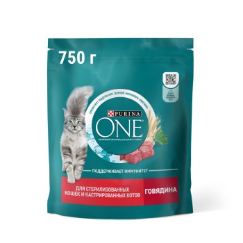 Purina ONE сухой корм для стерилизованных кошек и кастрированных котов с говядиной и пшеницей...