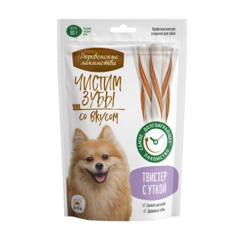 Деревенские лакомства Чистим зубы твистер для собак с уткой - 80 г