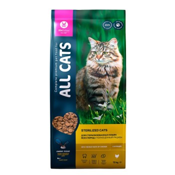 ALL CATS сухой корм для взрослых стерилизованных кошек с курицей - 13 кг
