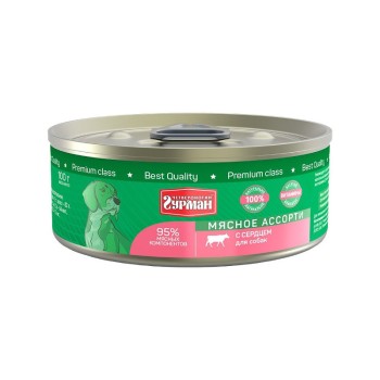 Четвероногий Гурман Мясное ассорти консервированный корм с сердцем для собак - 100 г (24...