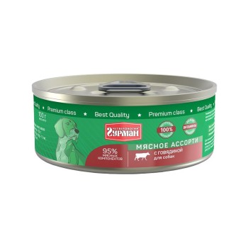 Четвероногий Гурман Мясное ассорти консервированный корм с говядиной для собак - 100 г (24...