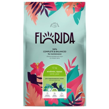 Florida сухой корм для взрослых стерилизованных кошек и кастрированных котов с ягненком и грушей...